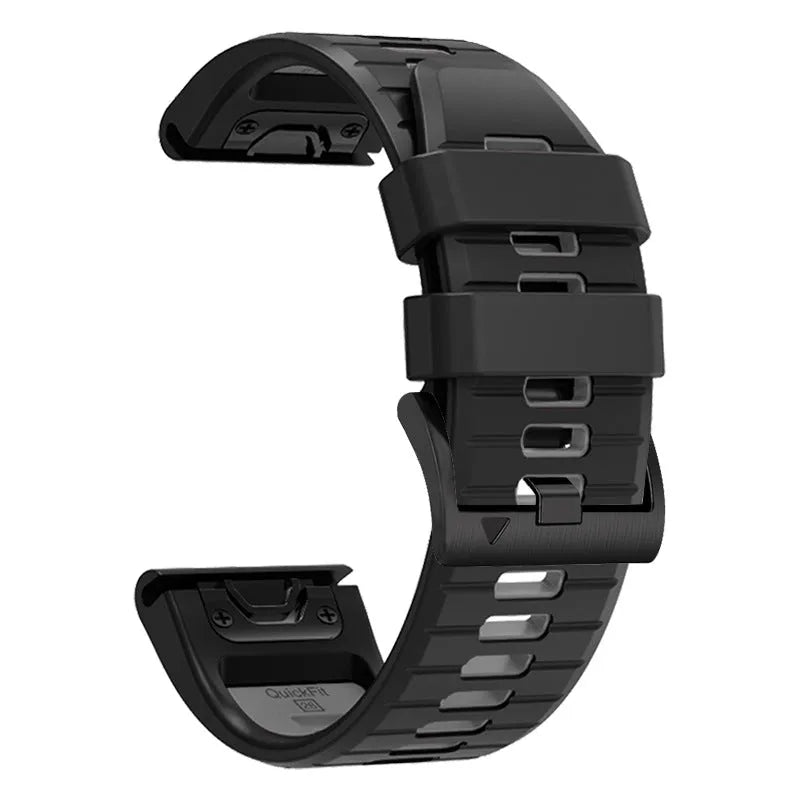 Fenix87pro6 two-colour quick release silicone watch strap in black and red on a grey background