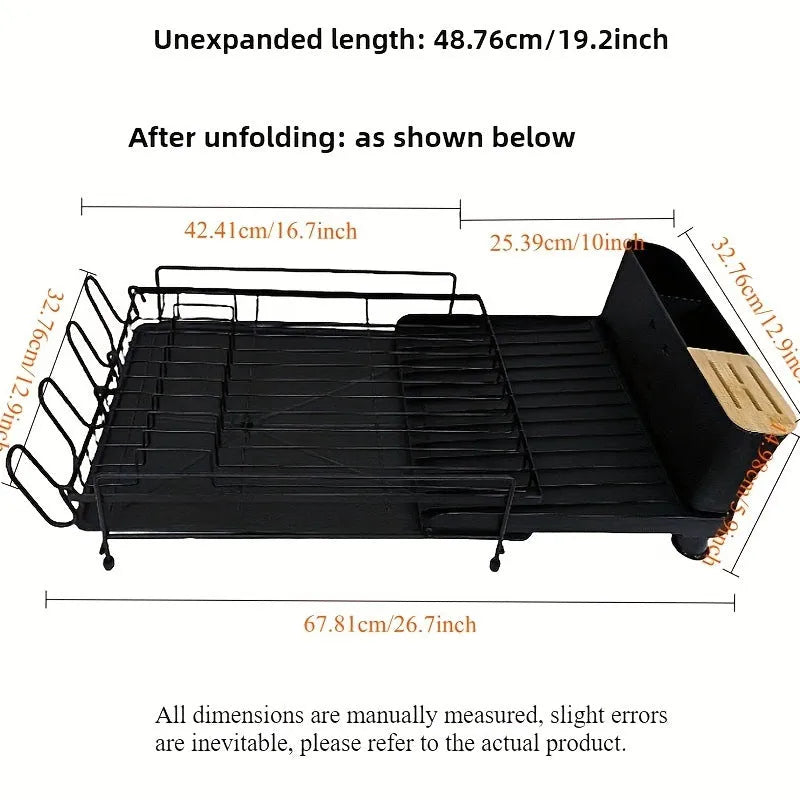 Retractable foldable carbon steel dish drain rack for cutlery knives forks and cups