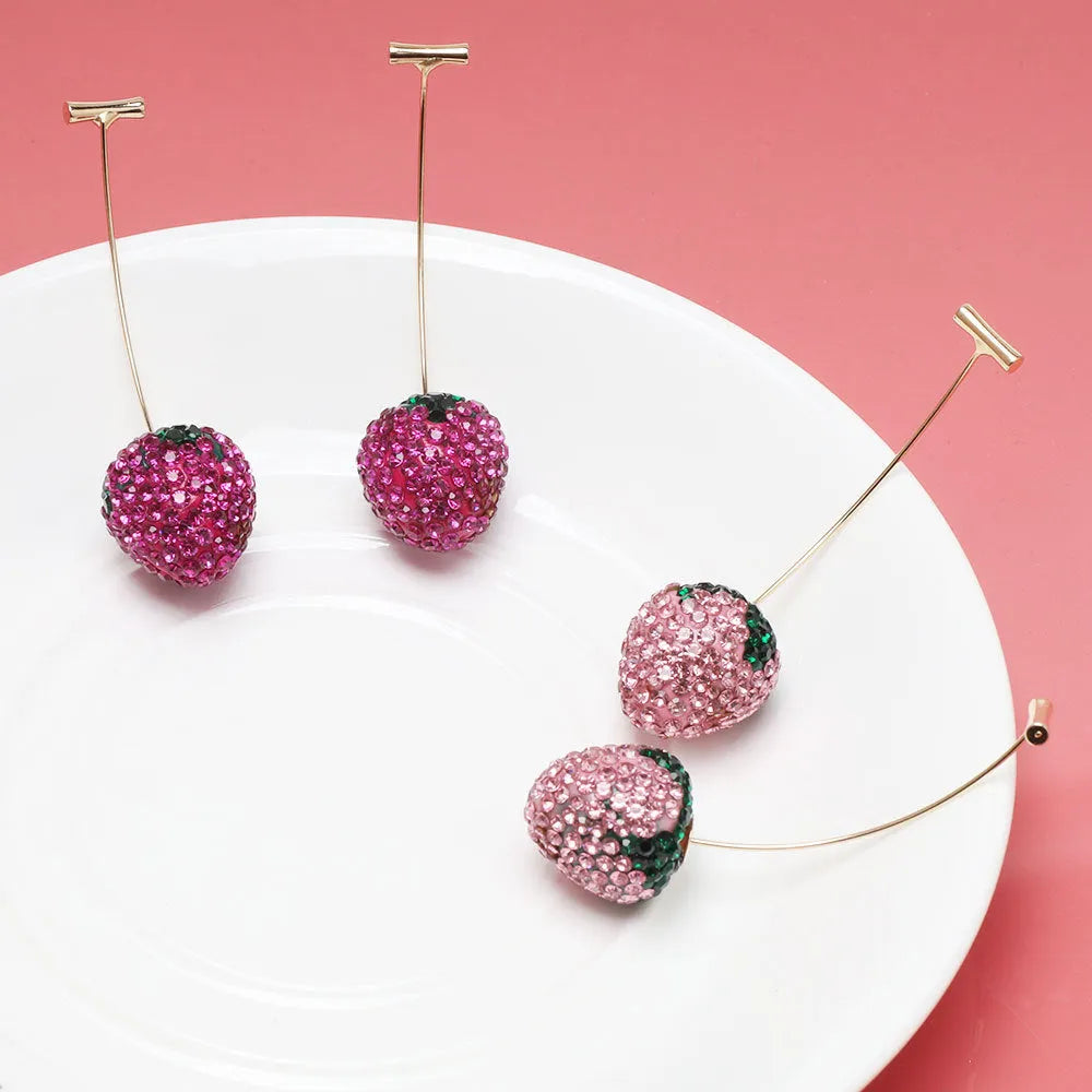 Geometric strawberry earrings with spot drill pattern in multiple colours
