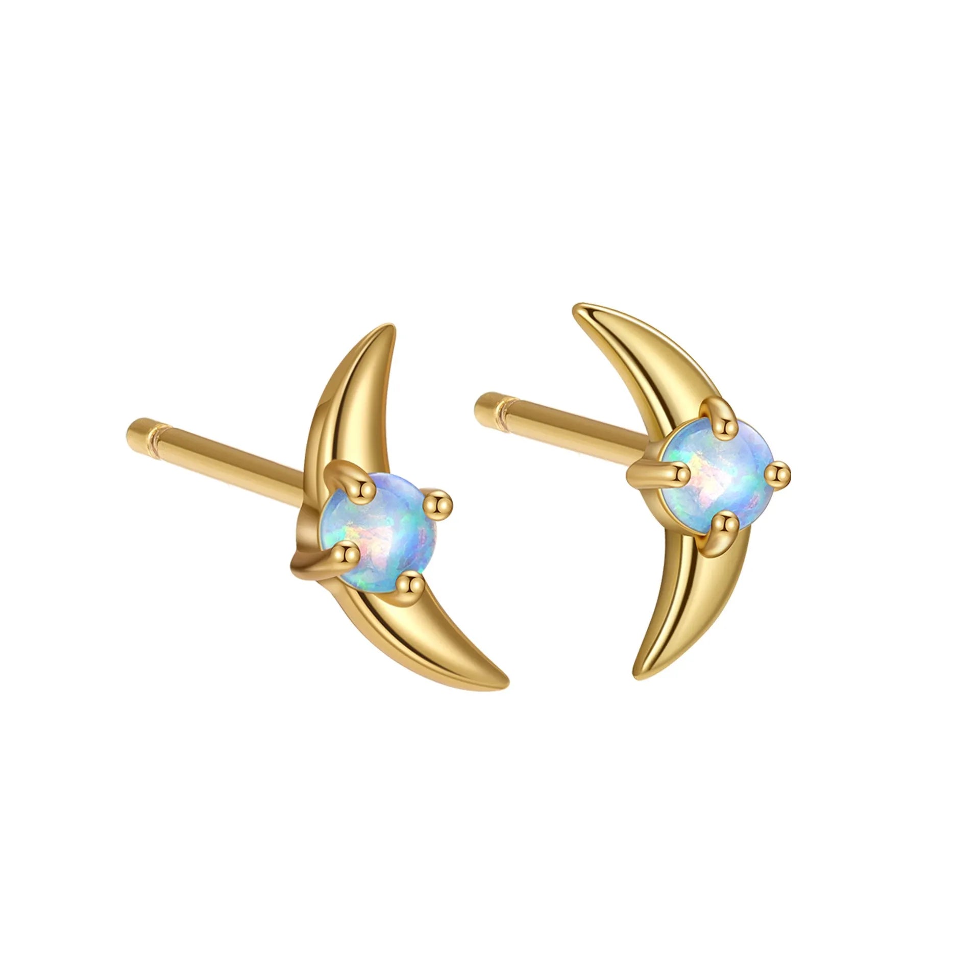 Geometric shaped 925 silver earrings with gold plating and a blue stone.
