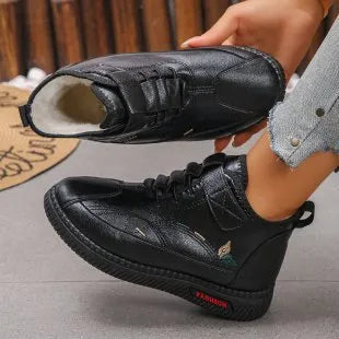 Women's black and red velvet cotton house shoes with rubber sole and hollow-out detailing