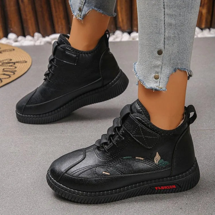 Women's black and red velvet cotton house shoes with rubber sole and hollow-out detailing