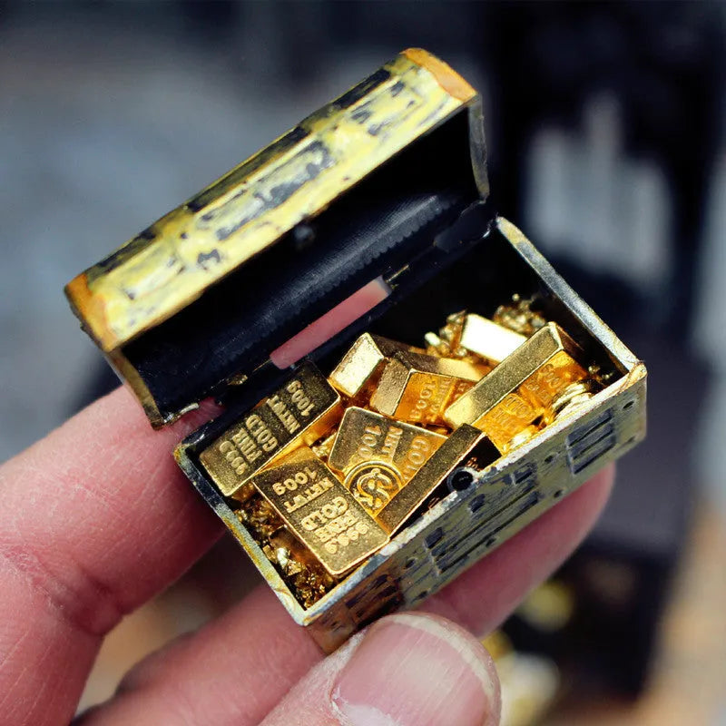 Alloy gold coin treasure box doll house miniature ornaments with gold bar combination