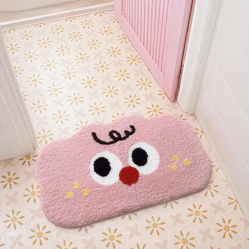 Cartoon anime print bathroom mat in green, blue, pink, black, or white colour options.