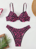 Leopard print backless bikini for women in brown and red colour options