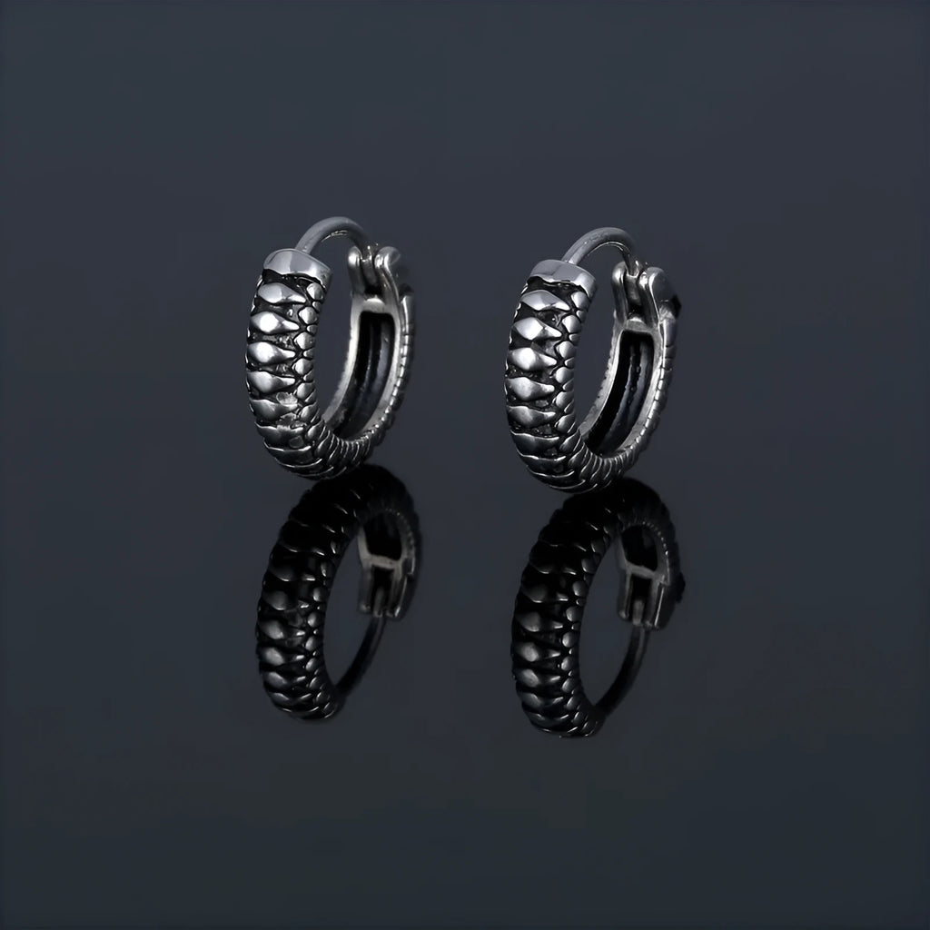 Retro geometric titanium steel earrings with stripe design in silver colour