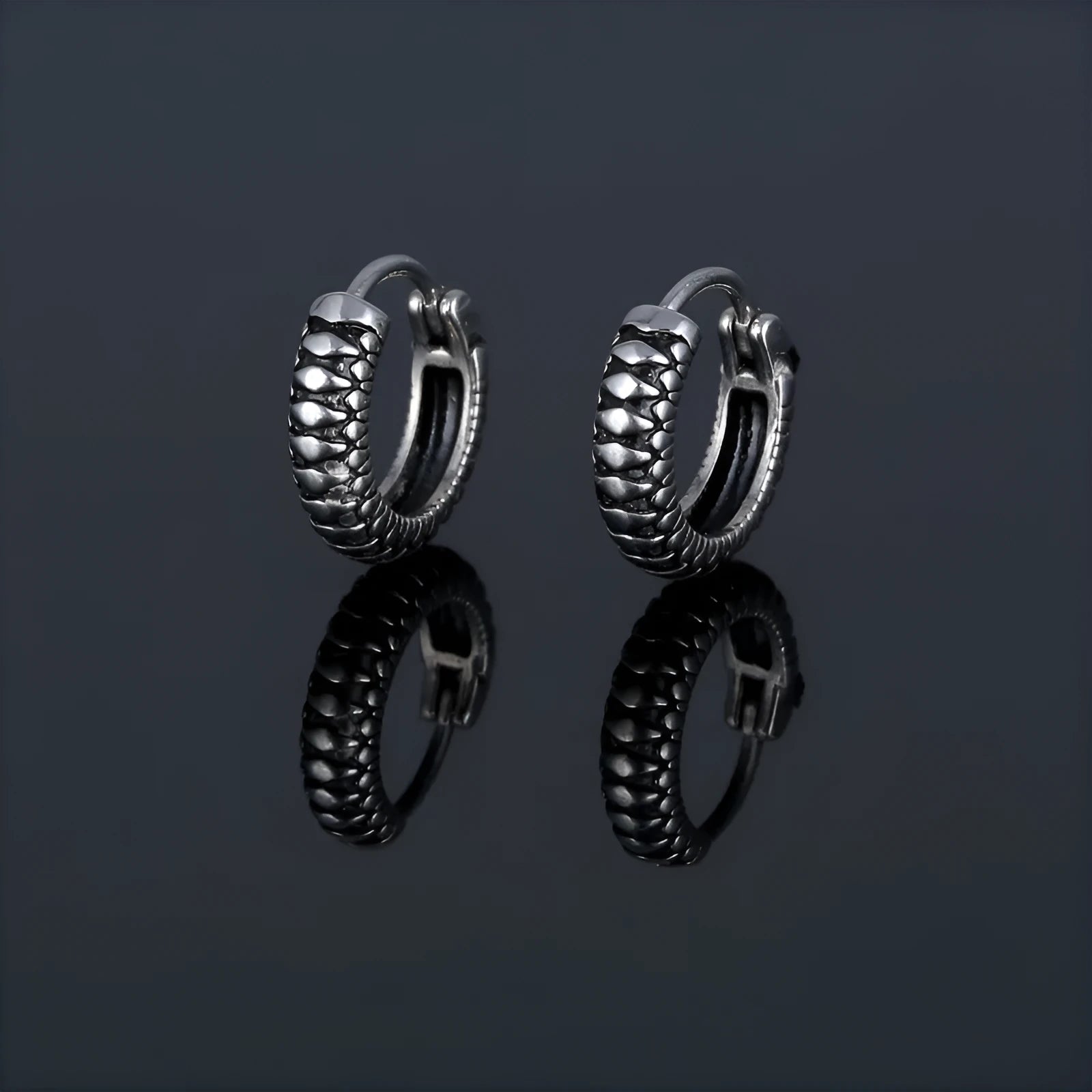 Retro geometric titanium steel earrings with stripe design in silver colour