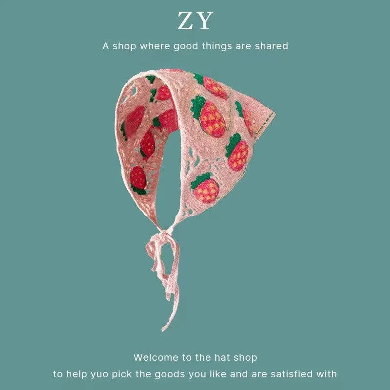 Women's cotton triangular headscarf with floral pattern in French retro style for autumn winter wear