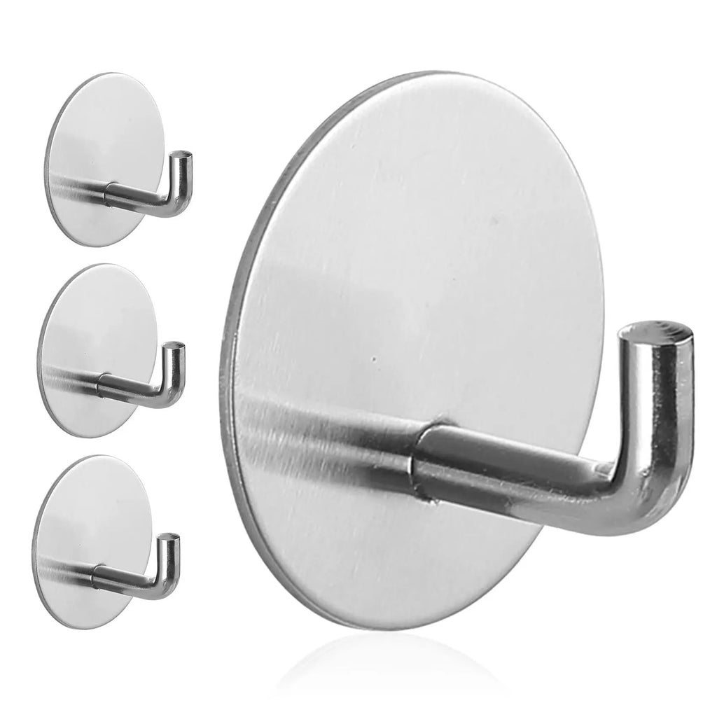 Stainless steel self-adhesive round hook with 3kg load capacity for wall mounting