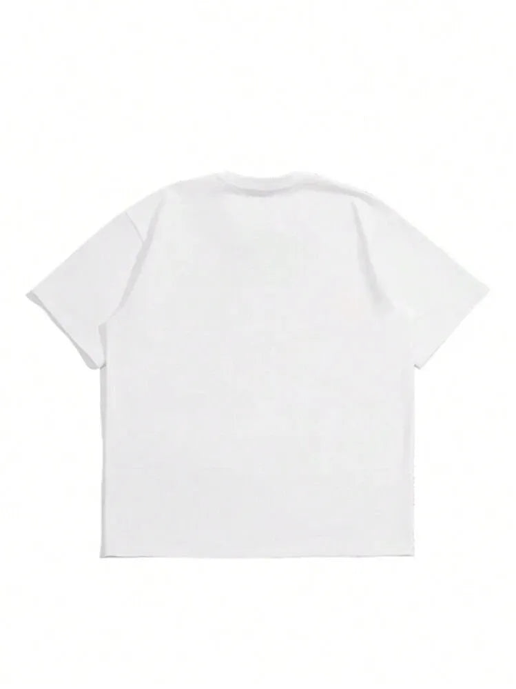 Men's pure cotton short sleeve T-shirt with Japanese retro style printing in solid colours