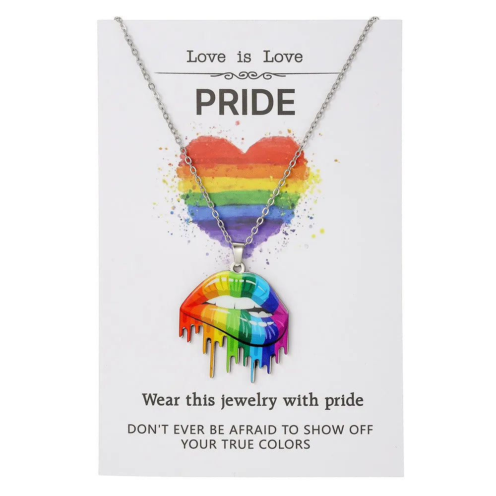 Women's stainless steel necklace and bracelet set with inspirational colour printing in regular chain style jewellery