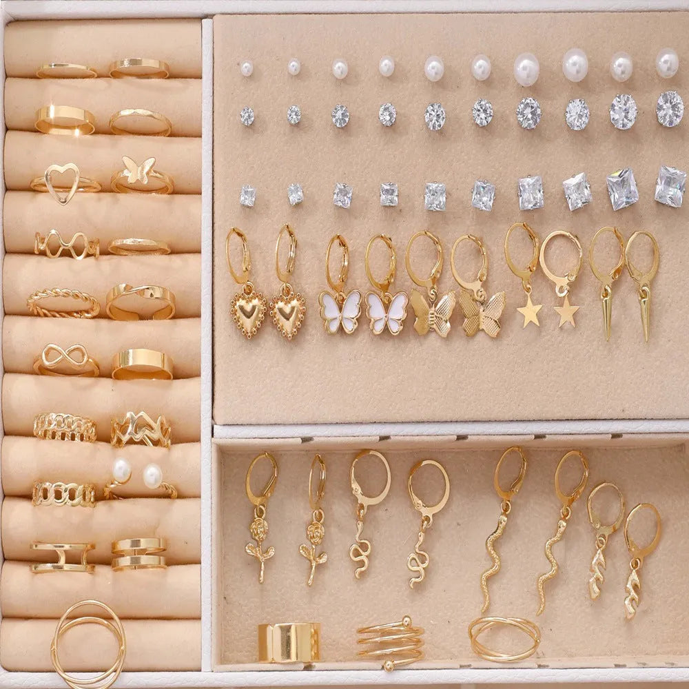 108-piece alloy geometric pearl earrings in gold and yellow colours without storage boxes