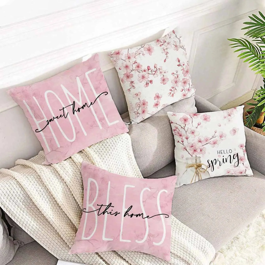 45x45cm short velvet cushion cover with cherry blossom letter design in four colour options