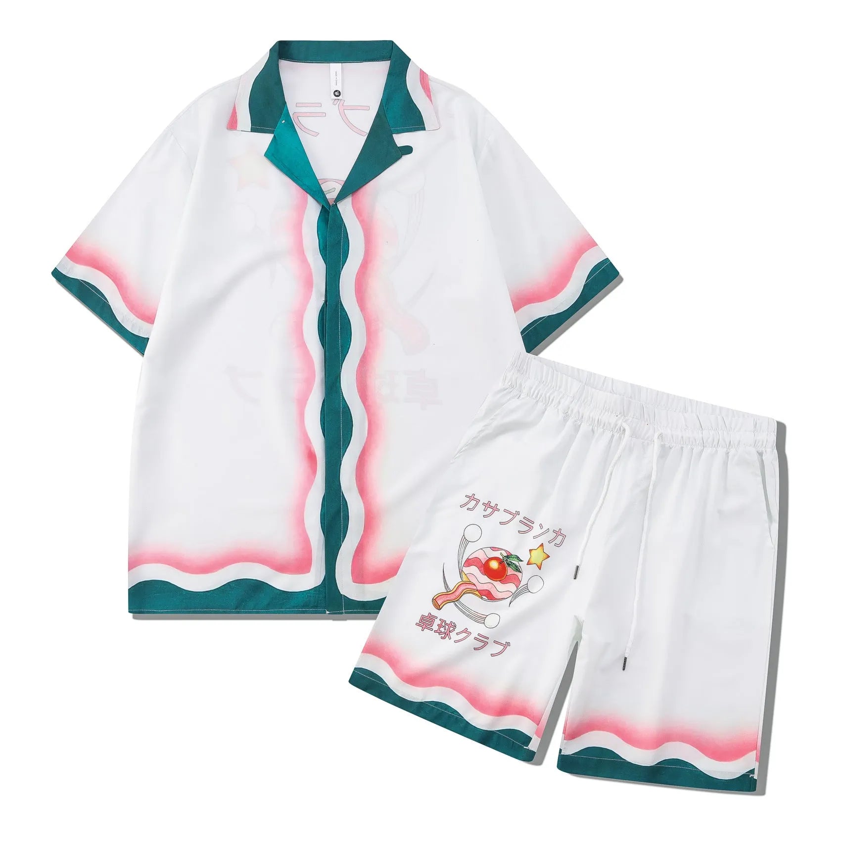Plaid print beach short sleeve shirt and pants outfit set in European American style
