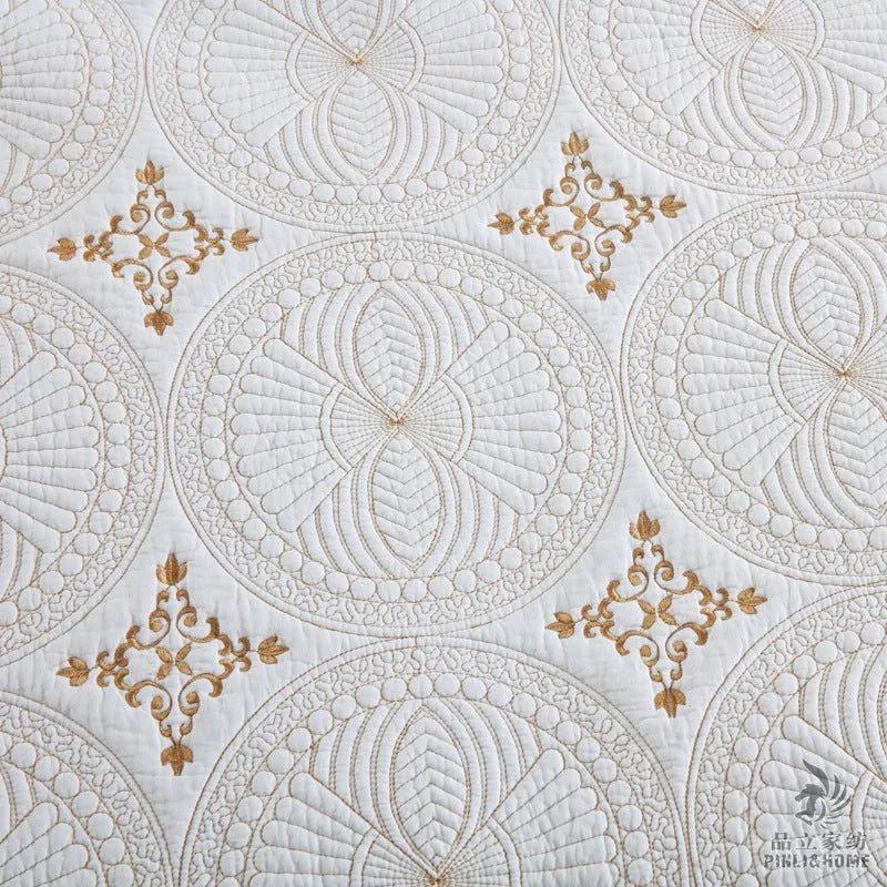 Pure cotton embroidered bed cover three-piece set with pleating details for 1.8 metre beds