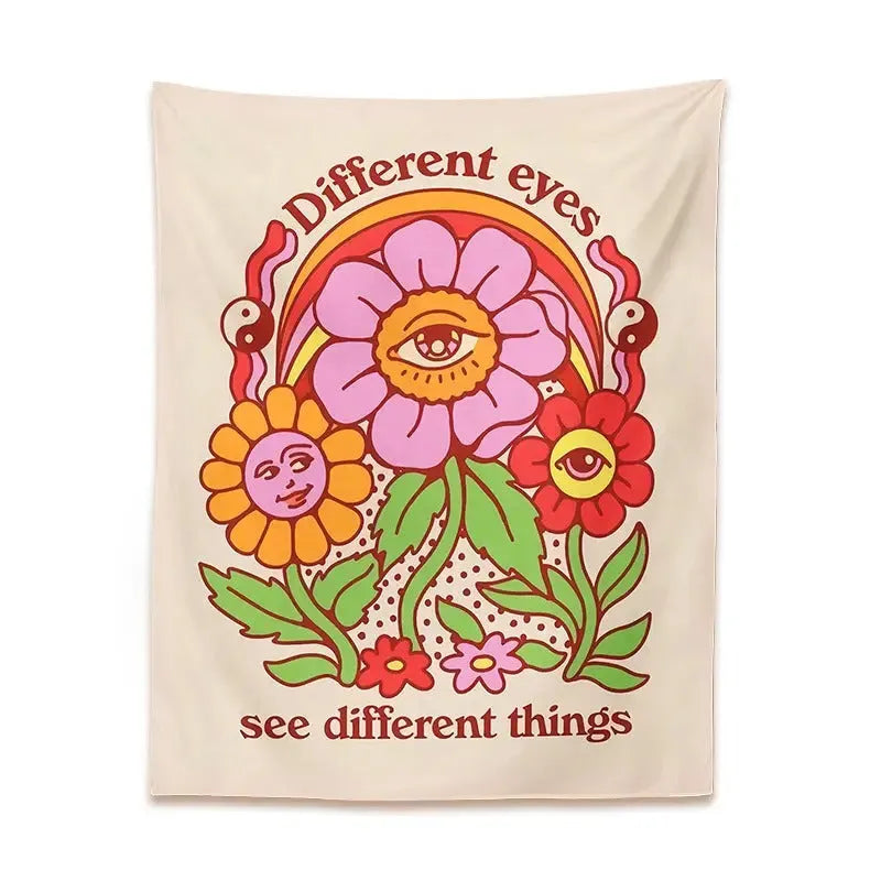 Bohemian floral pattern woven polyester tapestry rectangle wall hanging with Nordic style
