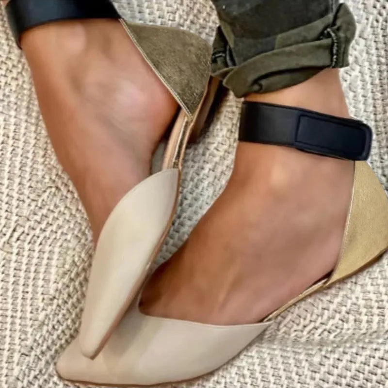 Women's hollowed sandals with Velcro fastening in flat heel style, available in multiple colour options