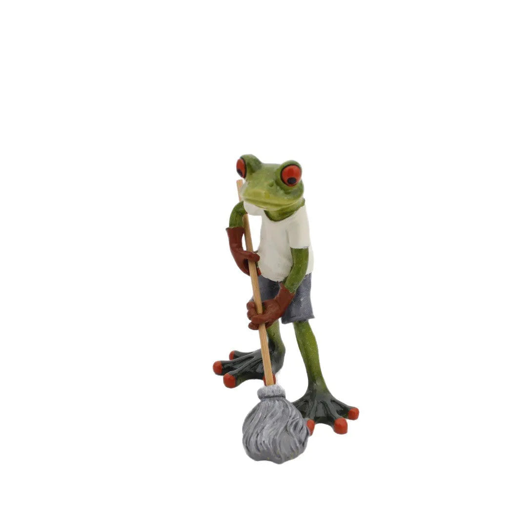 Pastoral style synthetic resin frog ornament for home decoration in living room or study