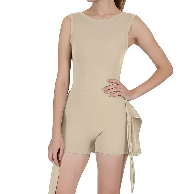 Women's brown sports skirt with built-in shorts for tennis or running activities