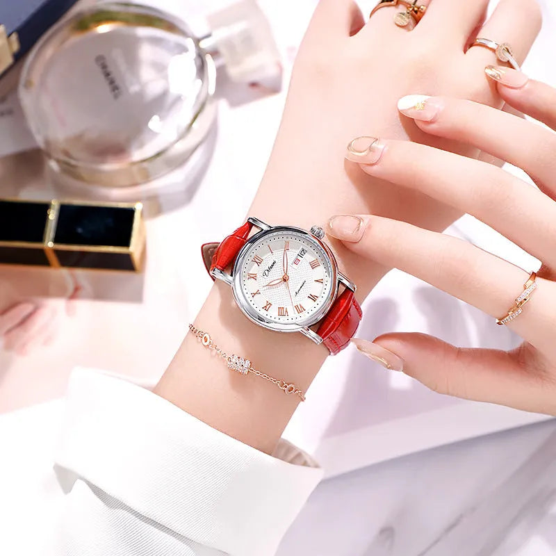 Women's automatic mechanical watch with 12mm thickness showing multiple colour strap and dial options