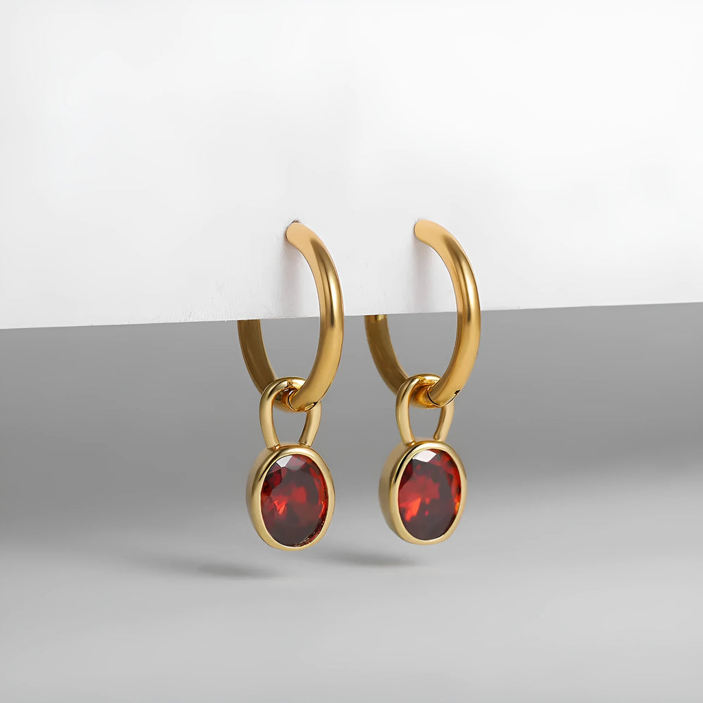Women's copper drop earrings with oval zircon stone in six colour variations