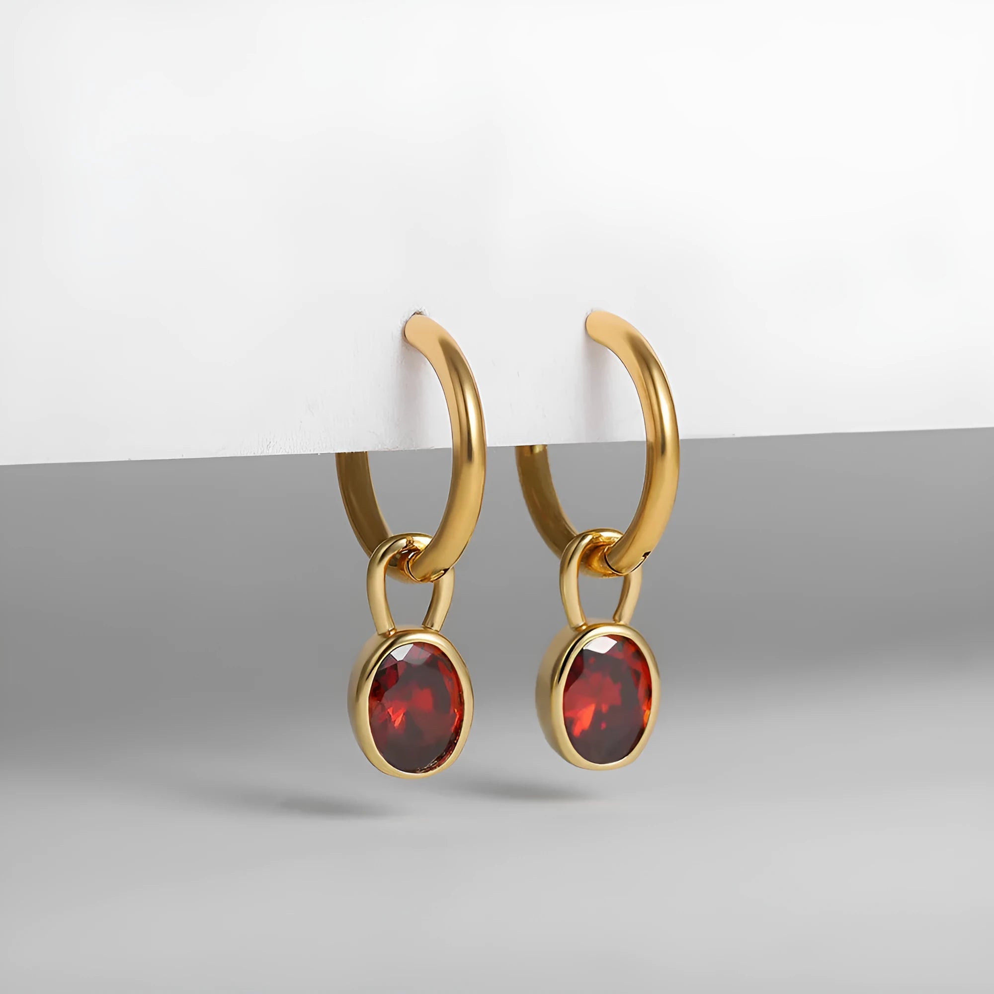 Women's copper drop earrings with oval zircon stone in six colour variations