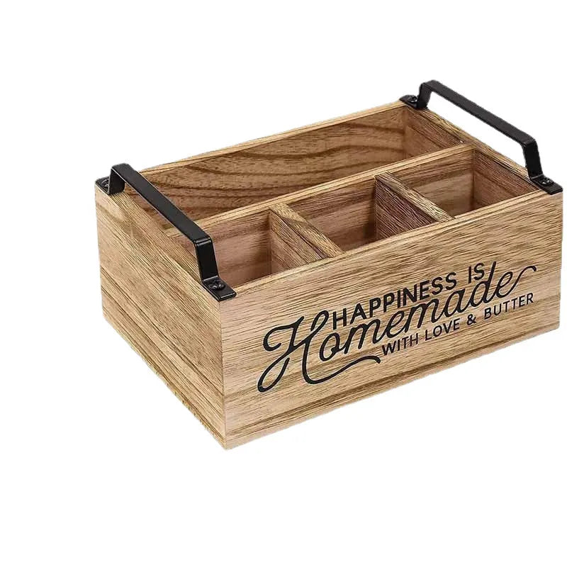 Wooden kitchen cutlery storage box with grid divider in modern minimalist design