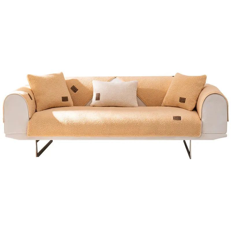 Lambswool machine washable sofa cover in solid colour with stain-resistant fabric