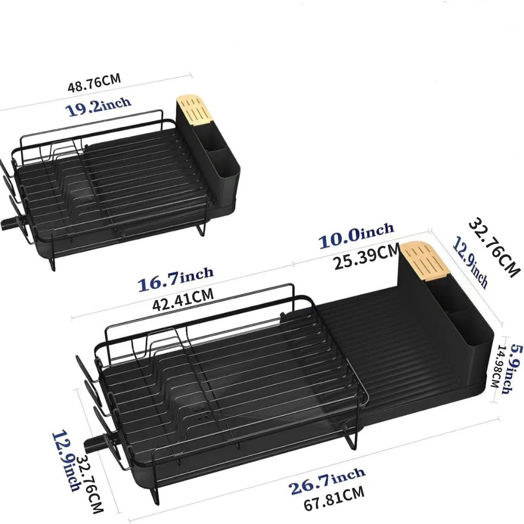 Retractable foldable carbon steel dish drain rack for cutlery knives forks and cups