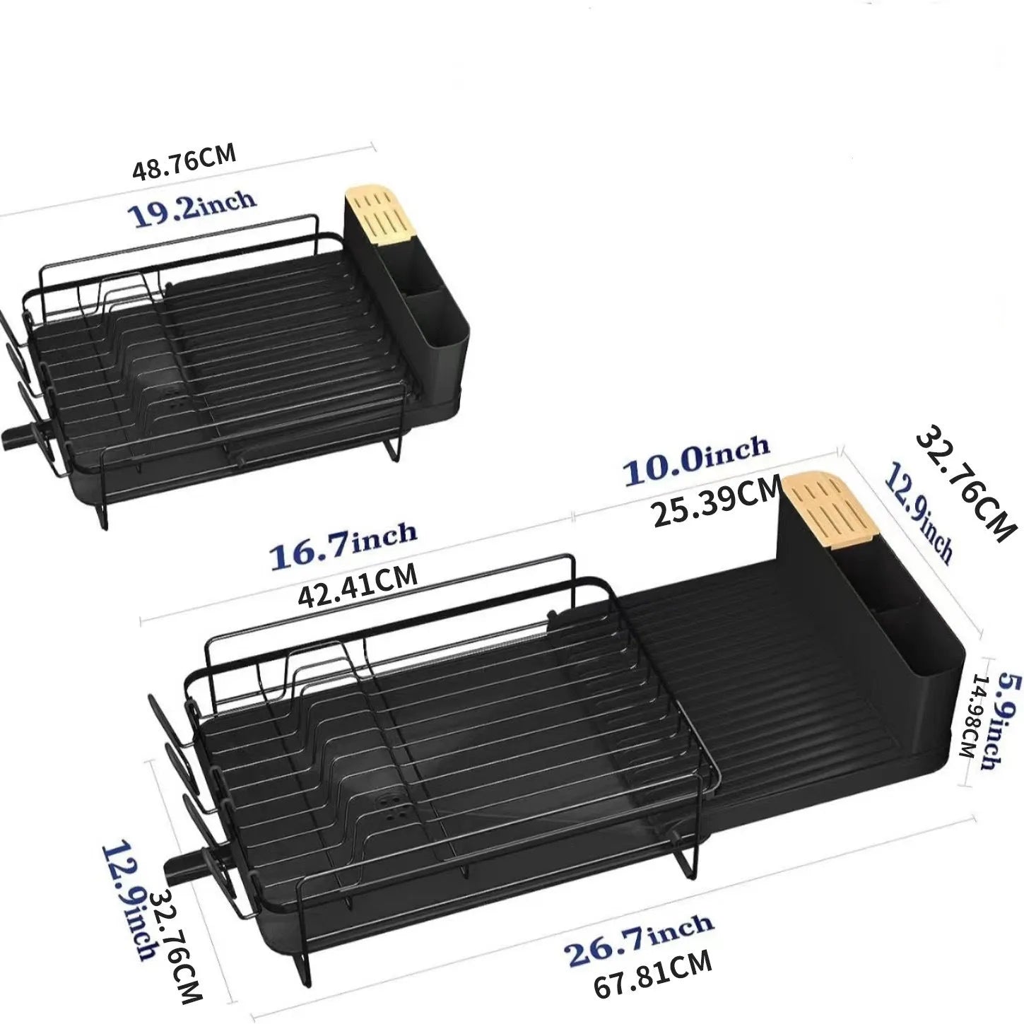 Retractable foldable carbon steel dish drain rack for cutlery knives forks and cups