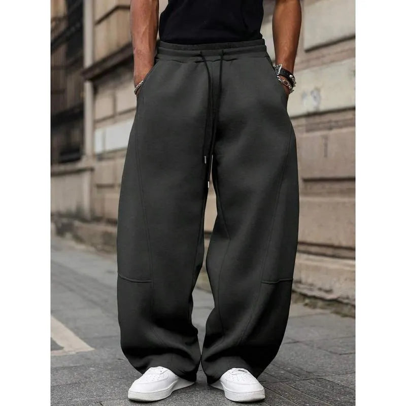 Men's straight-leg high waist casual pants in bamboo fibre fabric with cropped length
