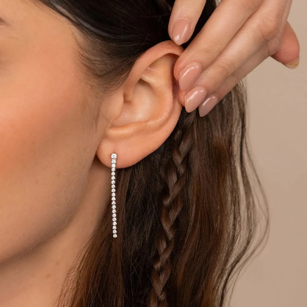 Geometric zircon earrings with Chinese style design in stainless steel