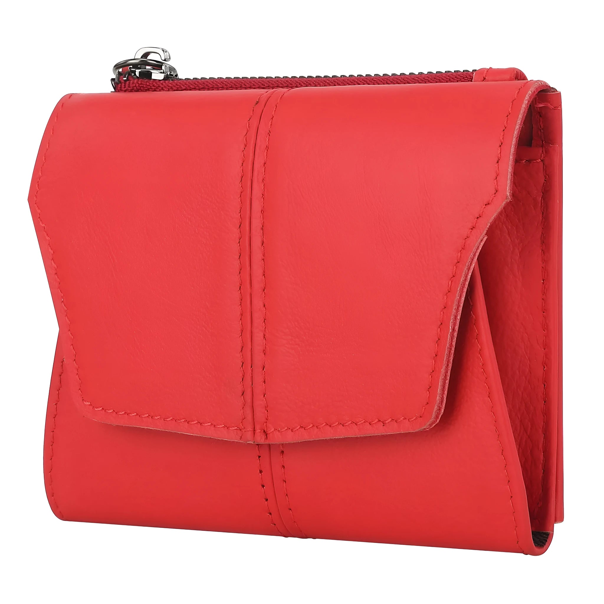 Genuine cowhide leather coin purse with lock closure and RFID anti-theft protection in retro design