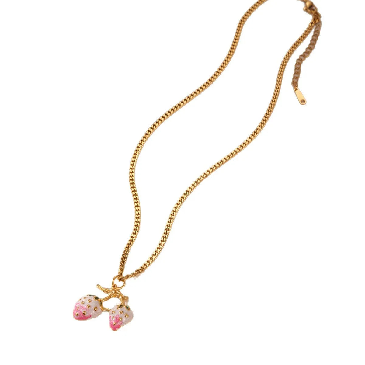 Stainless steel strawberry fruit pendant necklace in red or white gradient colour