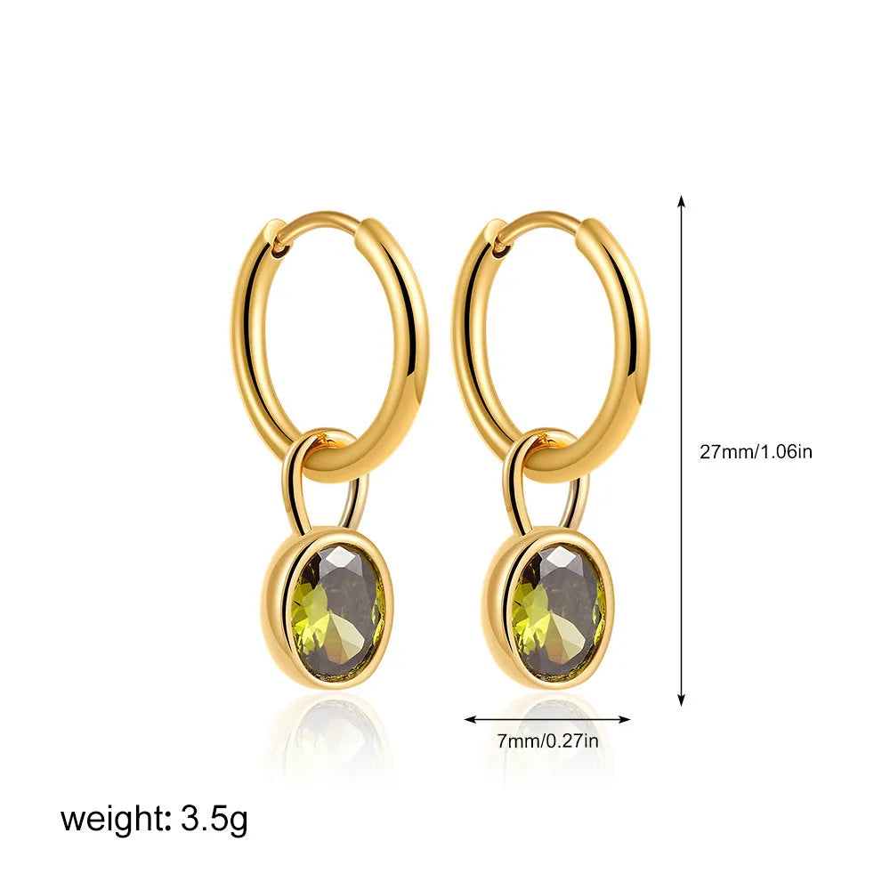 Women's copper drop earrings with oval zircon stone in six colour variations
