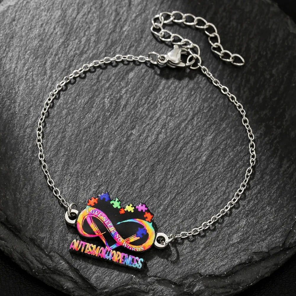 Women's stainless steel necklace and bracelet set with inspirational colour printing in regular chain style jewellery
