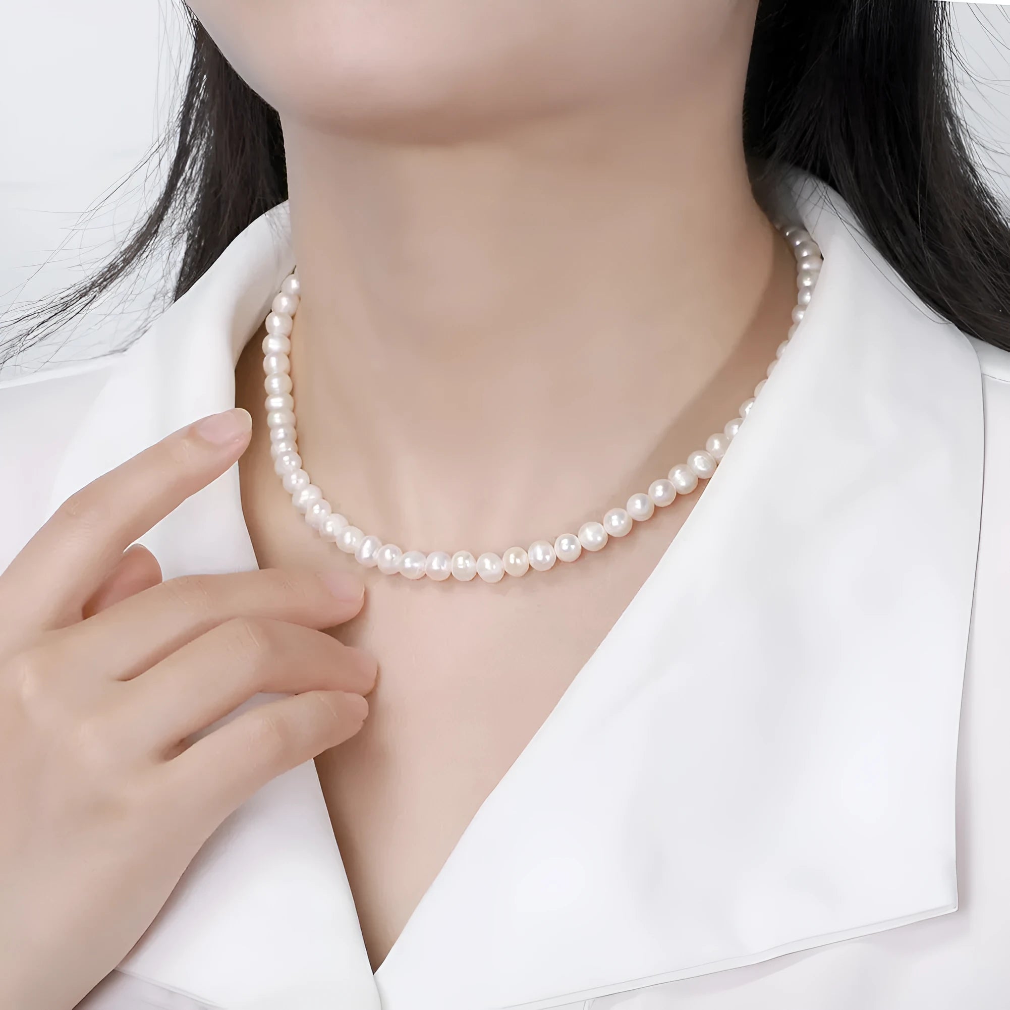 Women's adjustable natural freshwater pearl necklace with 925 sterling silver electroplating
