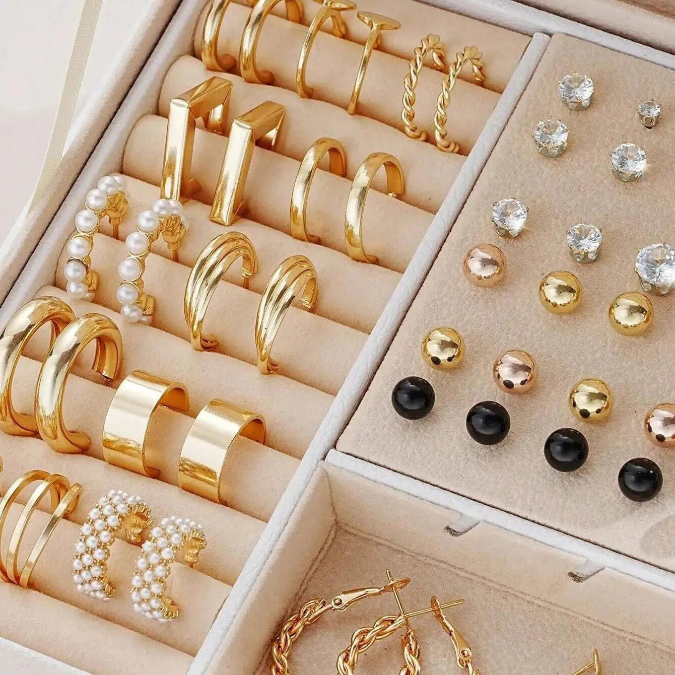 108-piece alloy geometric pearl earrings in gold and yellow colours without storage boxes