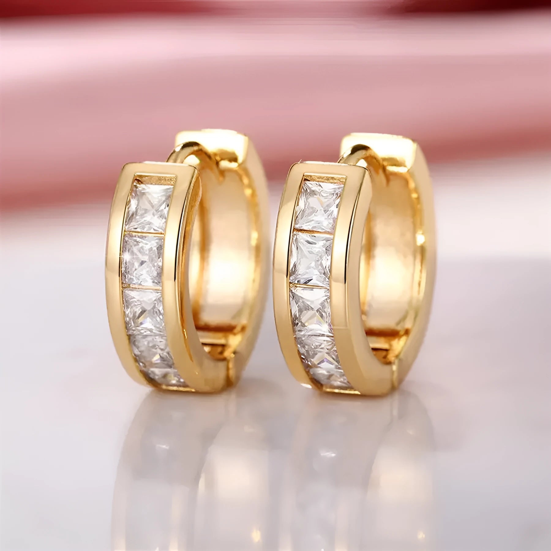 Geometric quadrilateral copper earrings with gold plating for women