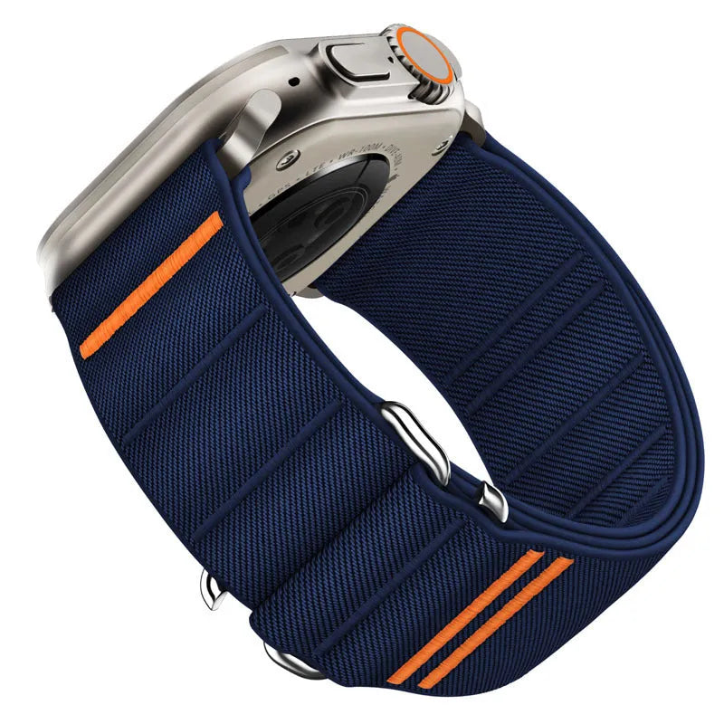 Elastic nylon Apple Watch band with stainless steel buckle in various colour options