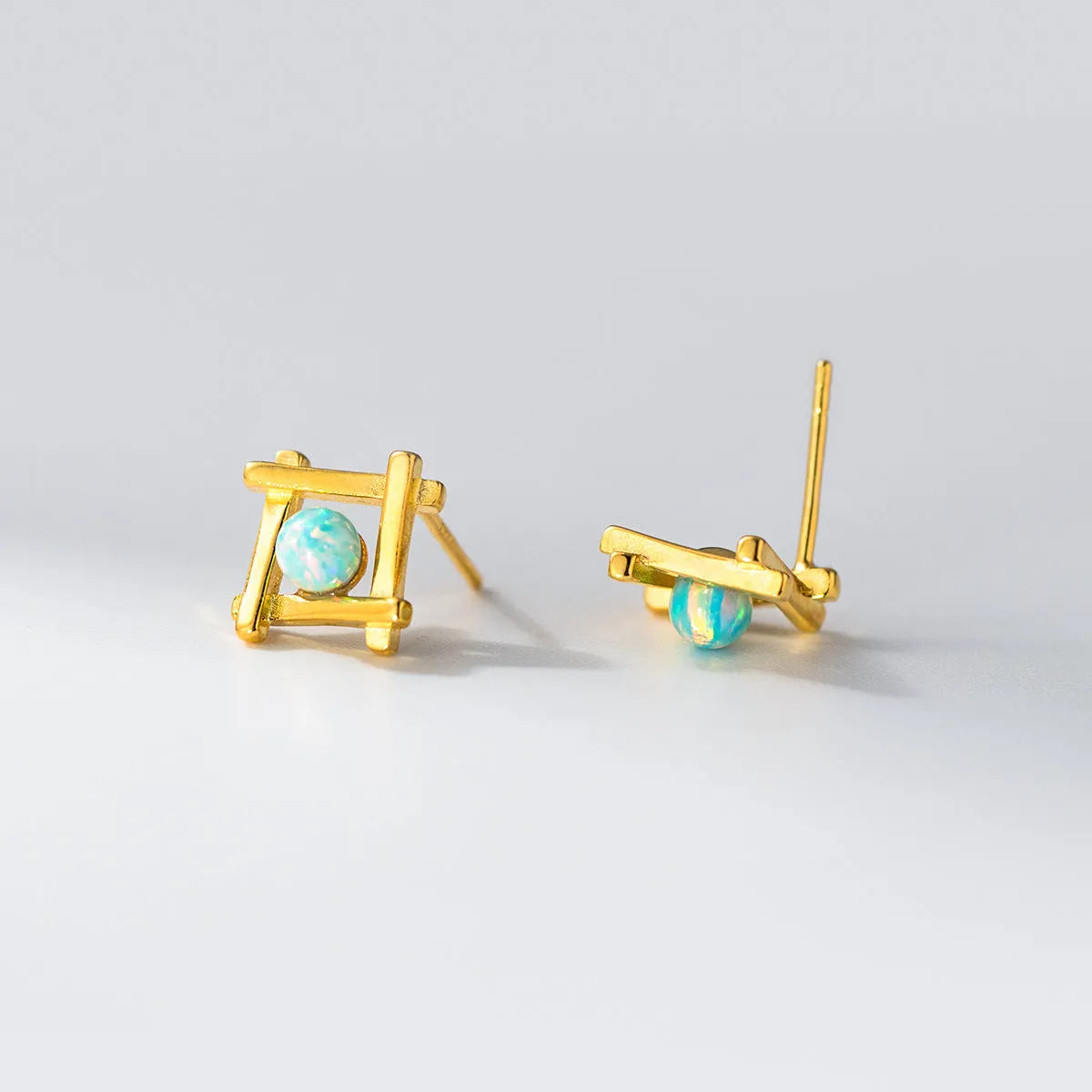 Geometric cross quadrangle stud earrings in S925 sterling silver with gold or silver plating