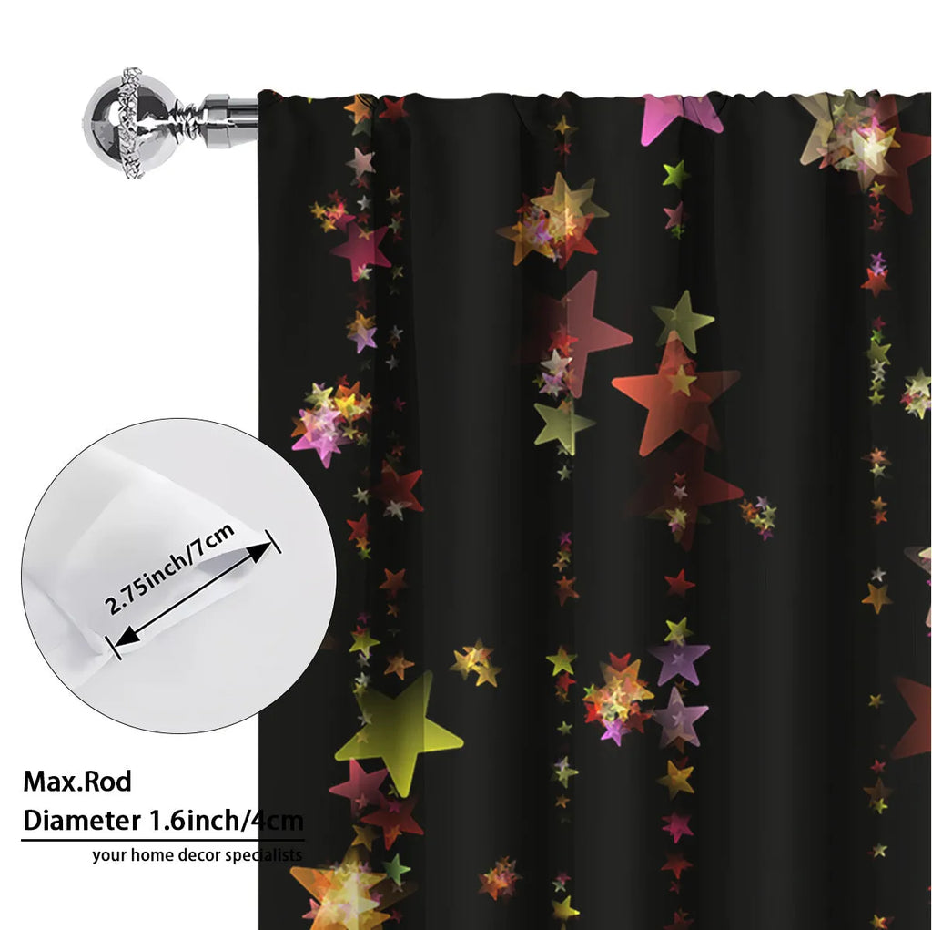 Pair of 3D printed Christmas pattern curtains in polyester fabric on a window.