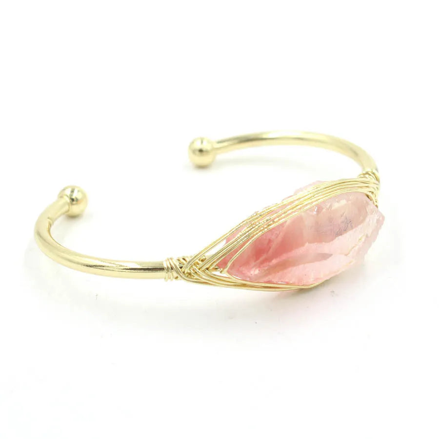 Natural raw gemstone bracelet with winding crystal design showing 8mm stones in various colours