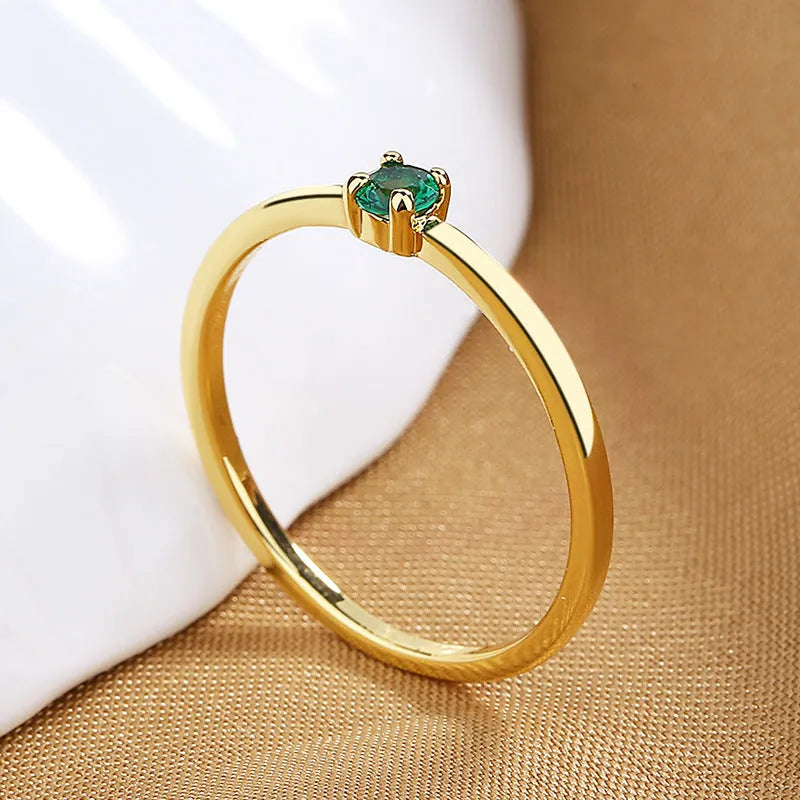 Women's personalised copper fine circle ring with single diamond geometric design in four colour options