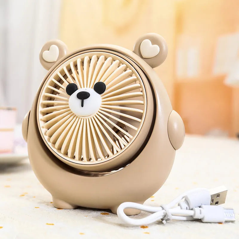 Cute dog-themed USB desk fan for pets with three speed settings on a desktop