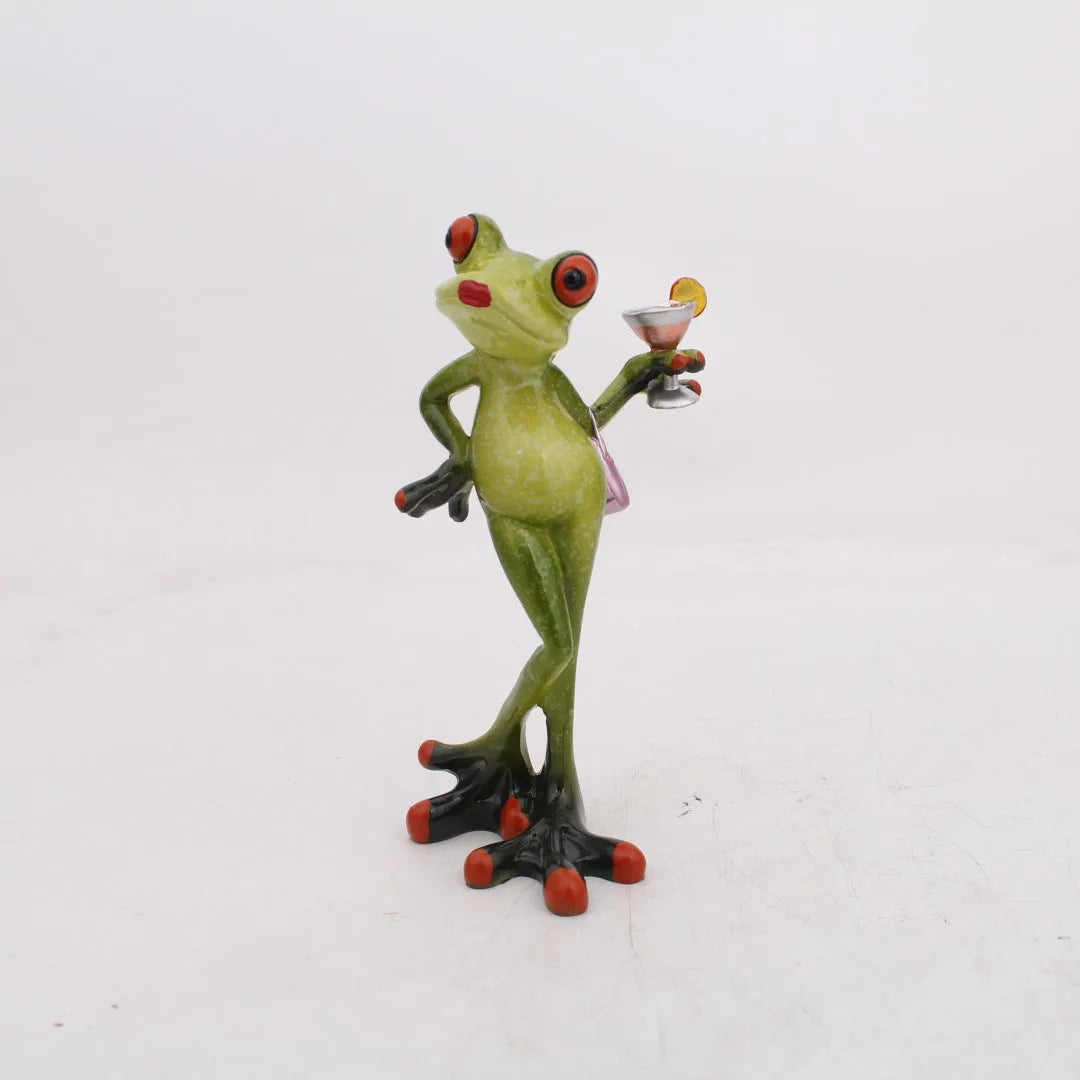 Pastoral style synthetic resin frog ornament for home decoration in living room or study