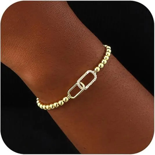 Adjustable stainless steel beaded bracelet with geometric round design in six colour style options