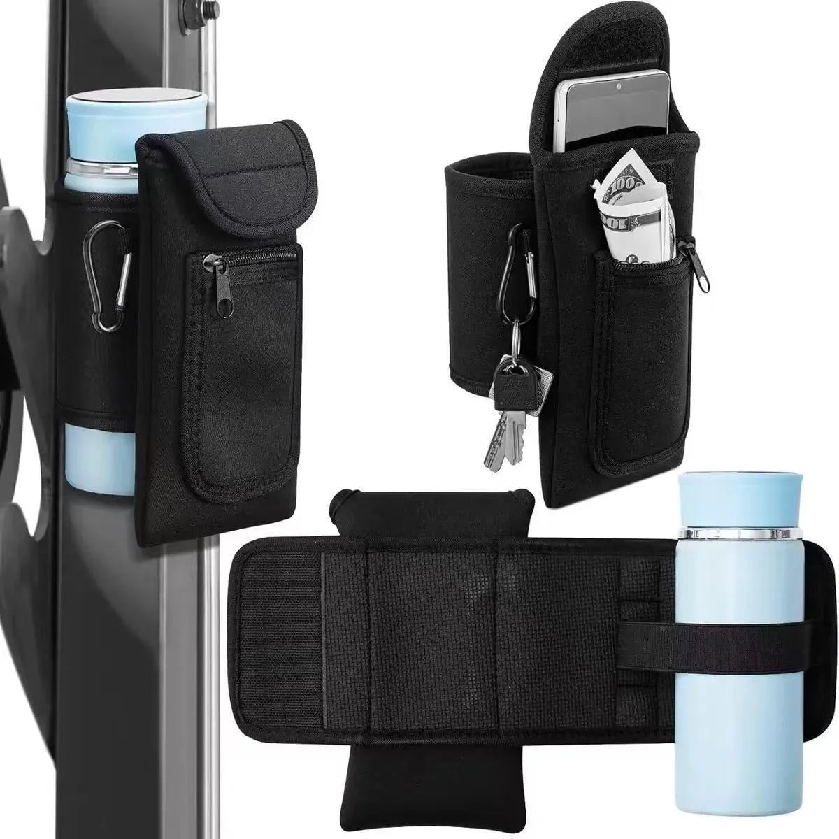 Cloth fitness bottle sleeve with magnetic closure and carabiner option in multiple colours