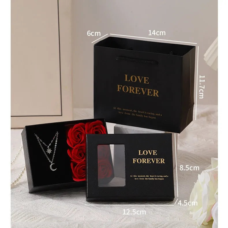 Red soap flower rose gift box set with decorative handbag for Valentine's Day.