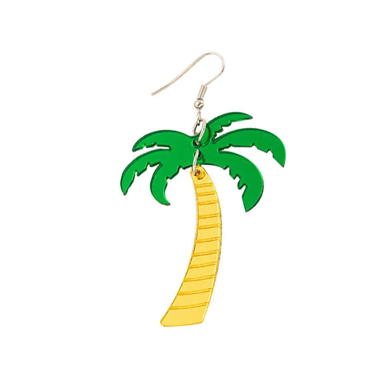 Acrylic drop earrings with a carved coconut and jackfruit design on a metal hook, shown in multiple colour variants.